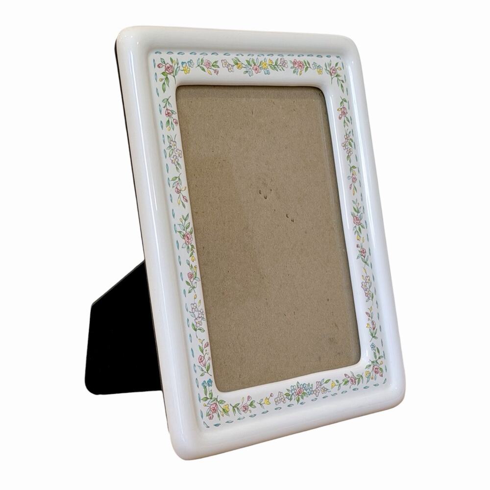 Vintage Hallmark Ceramic Picture Frame White Pastel Floral Taiwan Cottagecore